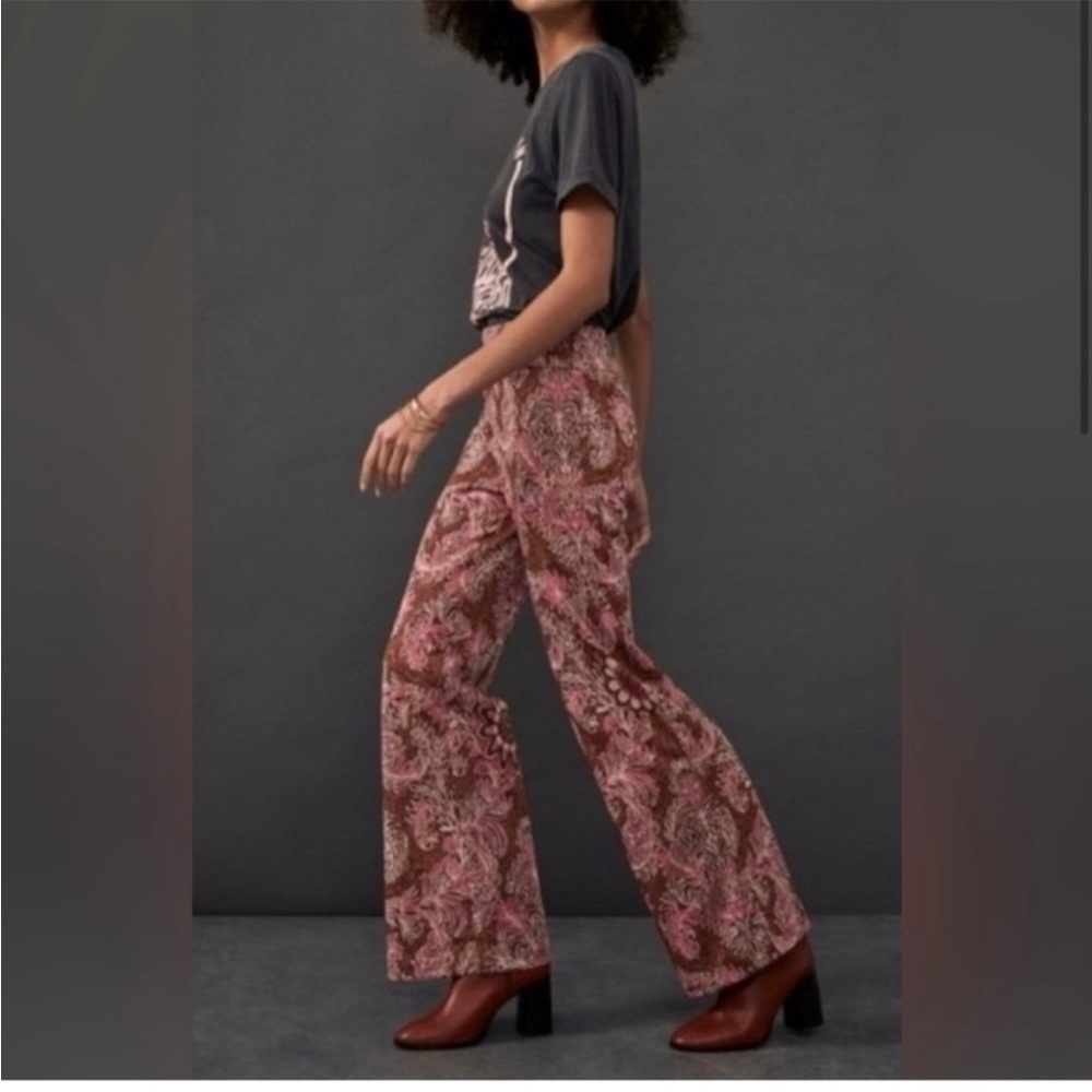 NWT Anthropologie size 10 Maria Pink and Brown Paisley Flare Pants